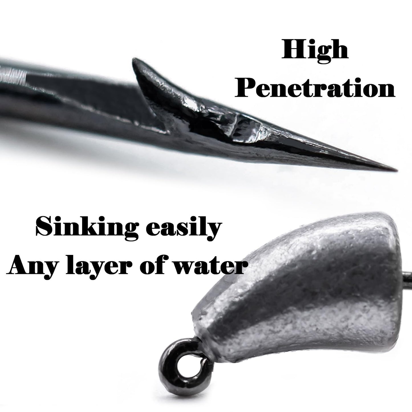 FishTrip Bullet Jig Head Weighted Hooks,10pcs Texas Rigs EWG Hooks for Bass Fishing Saltwater 1/16 oz