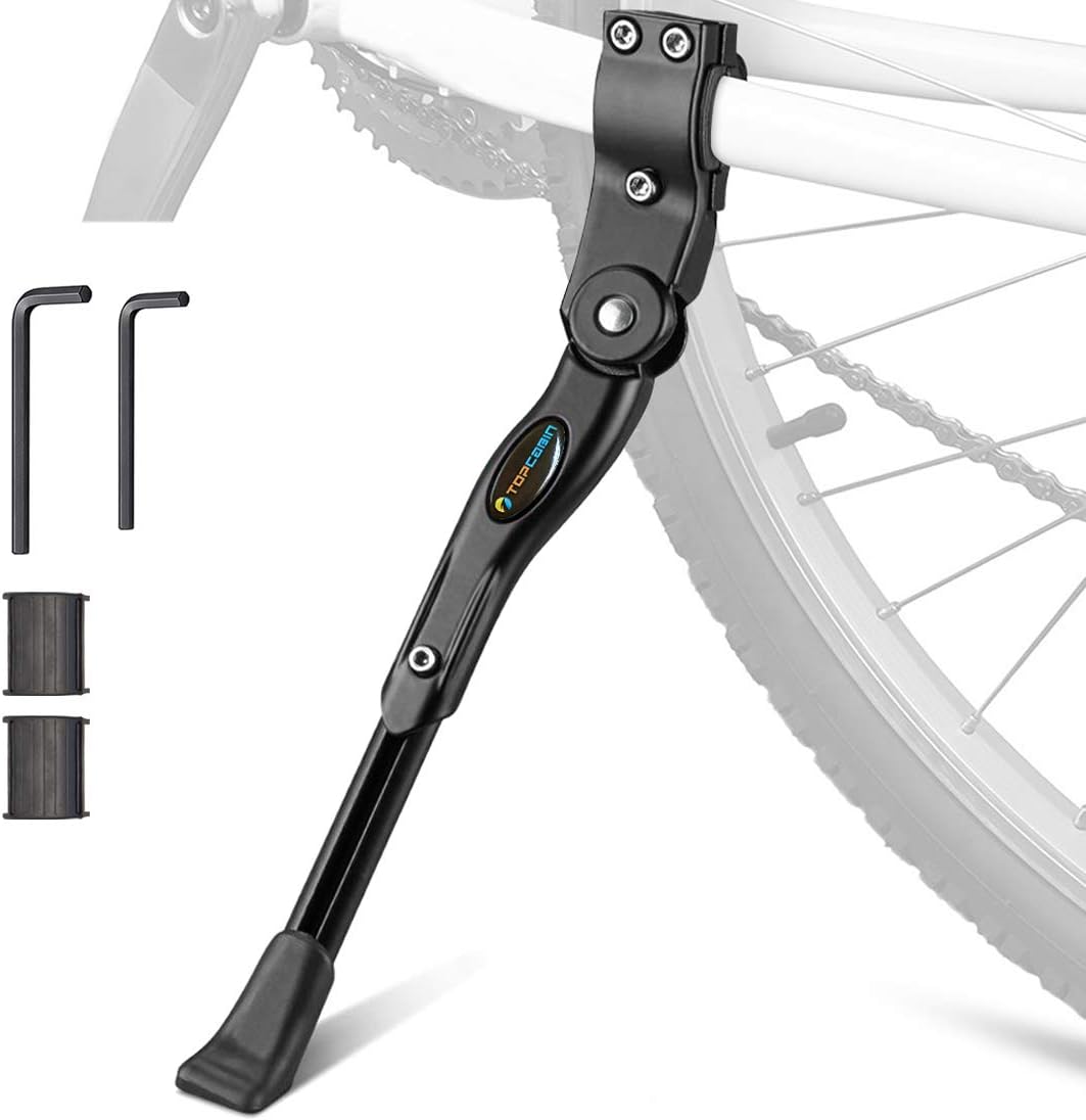 Bike Kickstand Adjustable Aluminium Alloy Bicycle Kickstand Bike Side Kickstand Fit for 22" 24" 26" 28" Mountain Bike Road Bike/BMX/MTB (Black for 22-24-26-27-28 inch bike)