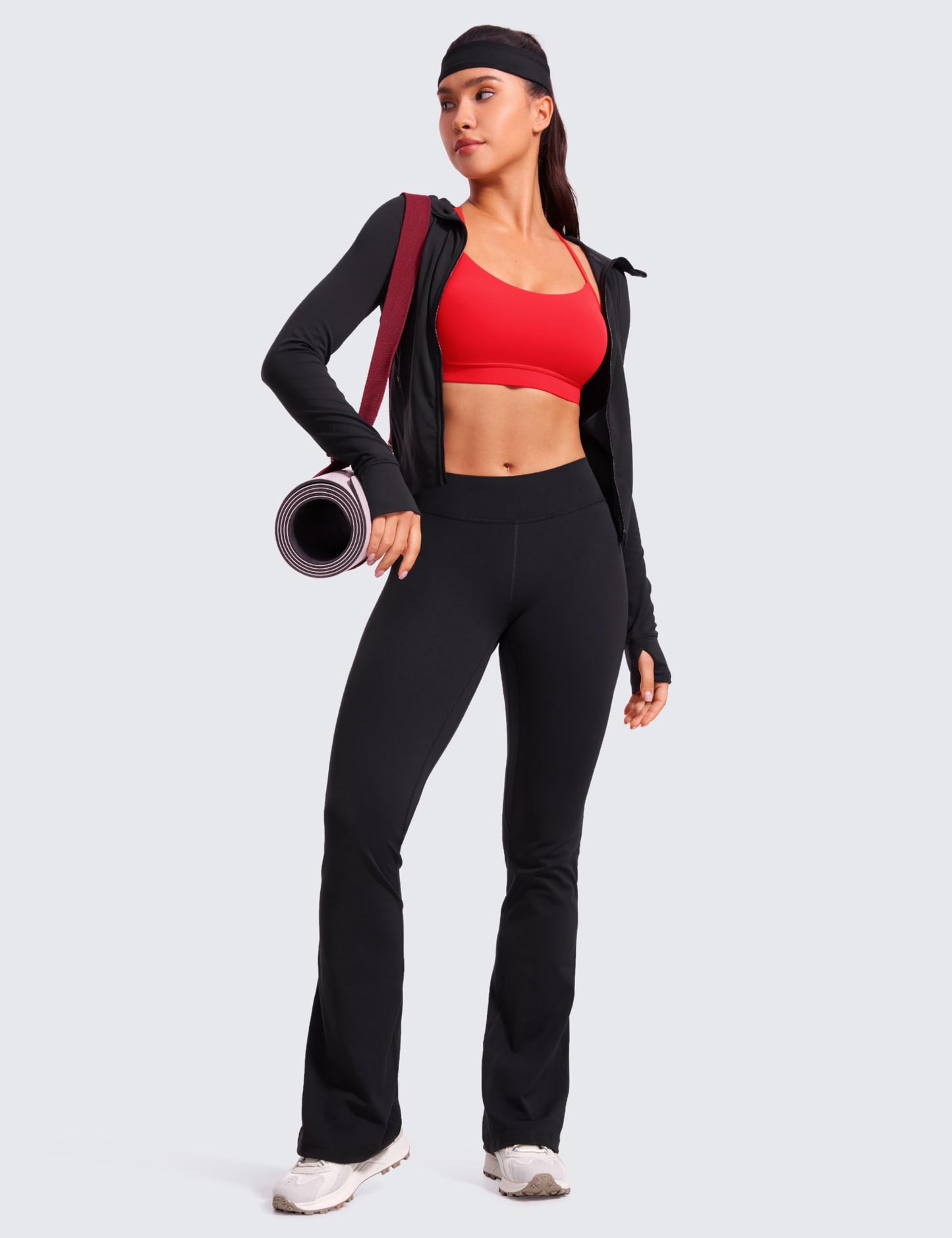 CRZ YOGA Butterluxe Y Back Sports Bras for Women - Padded Racerback Low Impact Spaghetti Thin Strap Workout Yoga Top Deep Red Small