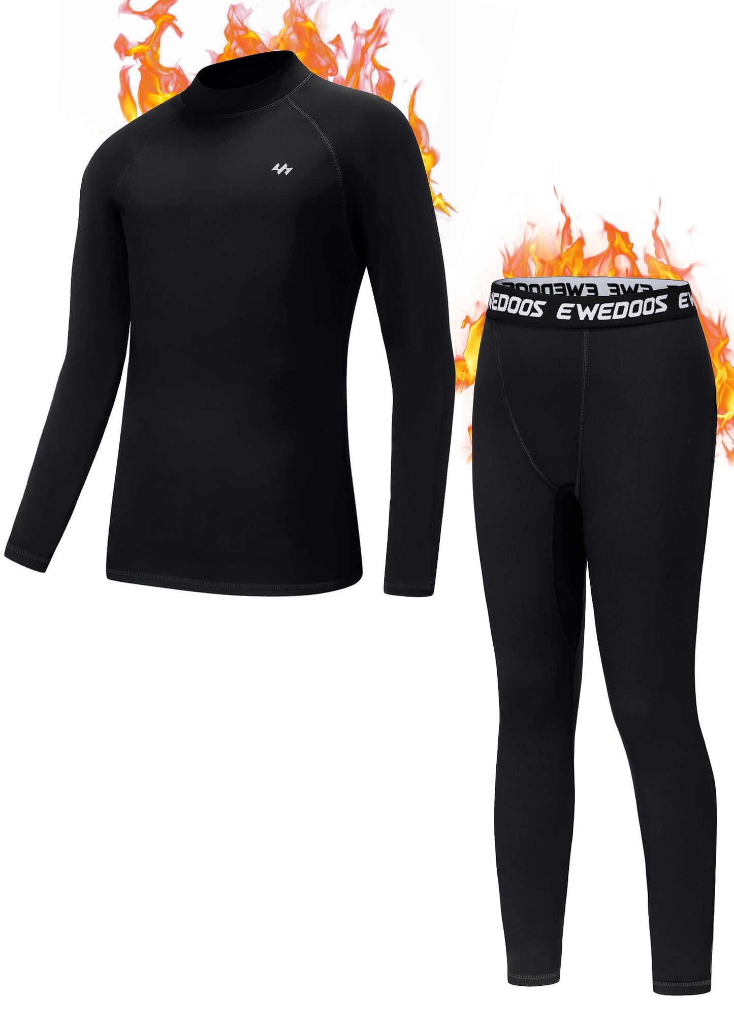 Ewedoos Thermal Underwear Set for Kids Thermals Top and Bottom Set Boys Long Johns Base Layer Thermal Set Black