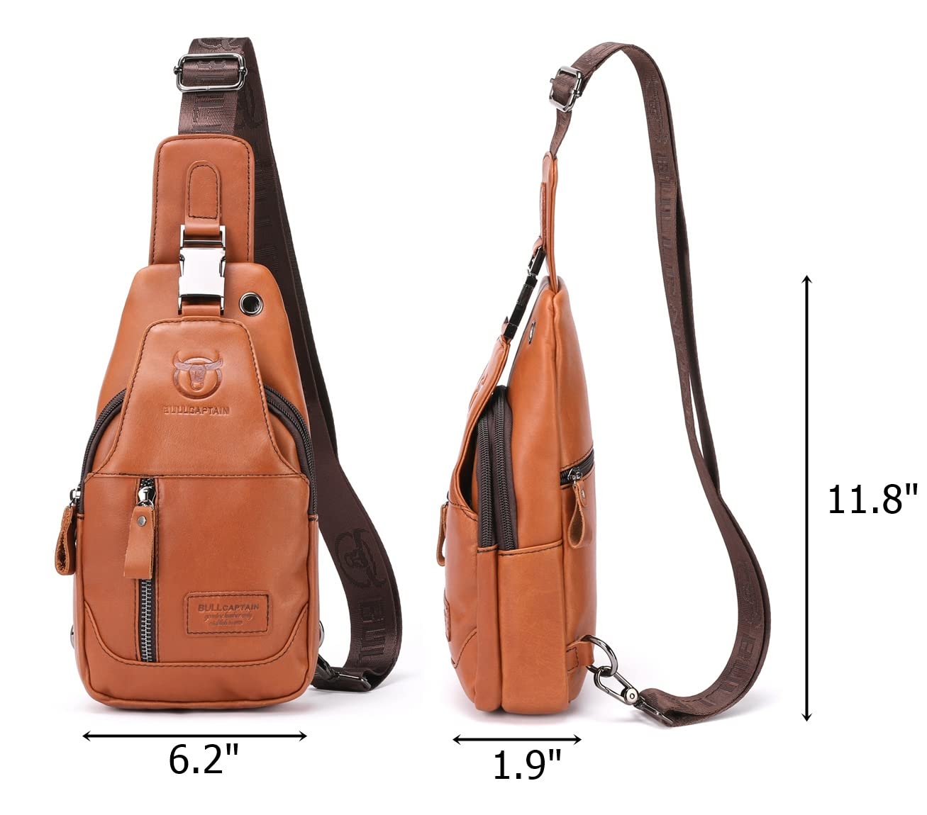 BULLCAPTAIN Sling Bag Genuine Leather Crossbody Backpack Outdoor Travel Chest Bag Daypack (095-Brown3)