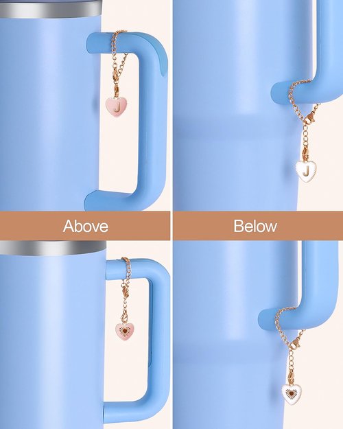 OriJoy Letter Charm Accessories for Stanley Cup, 2PCS Name ID Letter Handle Charm for Stanley/Simple Modern Tumbler, Heart Shape Initial Identification Pendant（J）