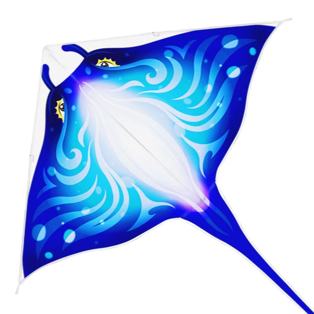 Mint's Colorful Life Devil Fish Kite for Kids Adults，Easy to Fly Delta Kite Single Line Large, Kite Handle Include (Blue)