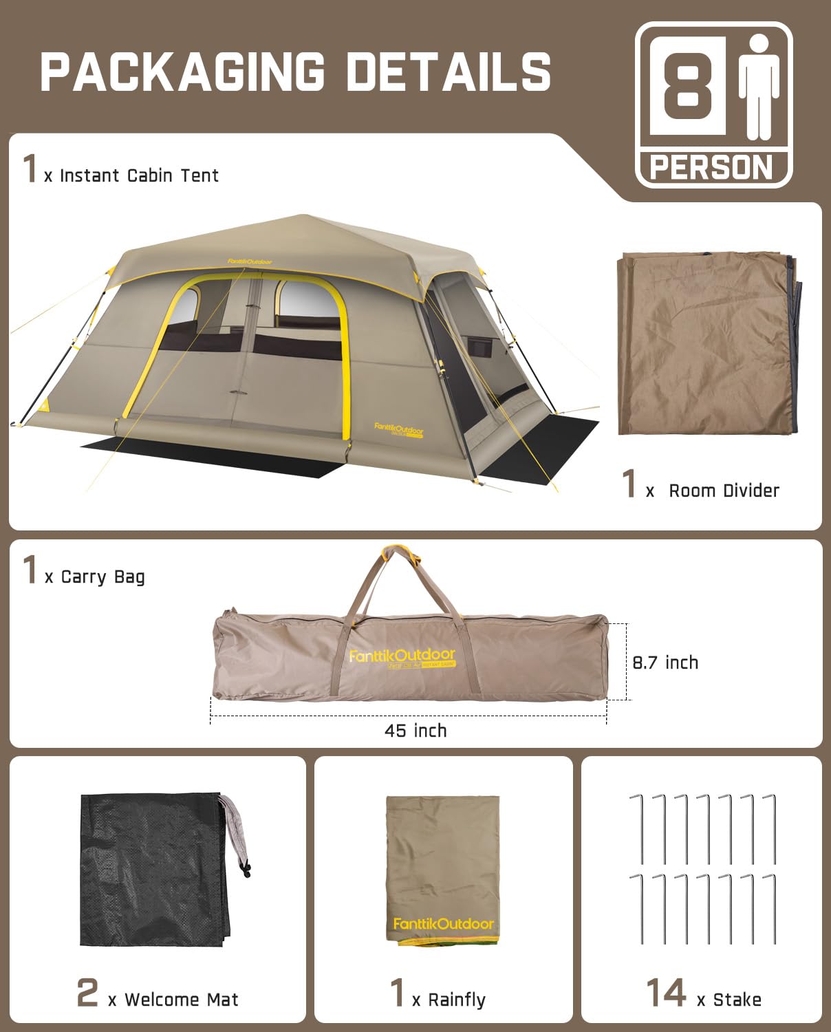 FanttikOutdoor Zeta C8 Air Camping Tent, Lightweight 8 Person Instant Cabin Tent Setup in 60s, 20% Lighter, Ultralight with Carry Bag for Family Camping & Hiking, Upgraded Ventilation