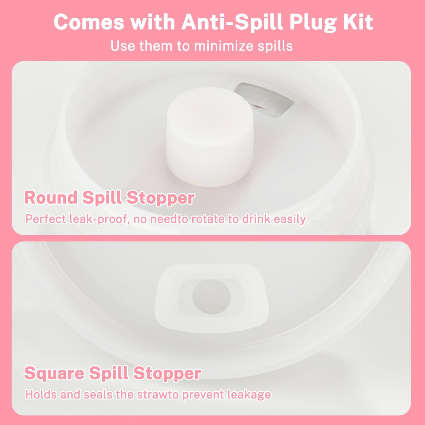 9PCS Cup Accessories for Stanley 40oz Tumbler Including 2 Straw Covers, 2 Replacement Straws, 1 Straw Brush, 1 Silicone Spill Proof Stopper set (Pink)