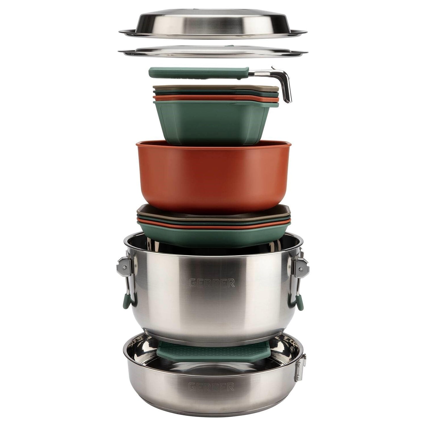 Gerber Gear ComplEAT Cook Set - Dishwasher-Safe Camping Cookware for Outdoor Cooking - Includes Saute Pan, Stock Pot, 4 Plates, 4 Bowls, Mixing Bowl & More