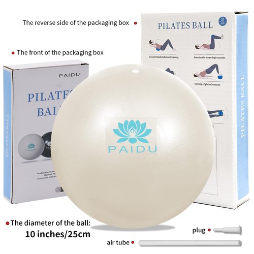 PAIDU Pilates Ball 10-inch Core, Anti-Explosion and Anti-Slip Mini Yoga Balls, Suitable for Pilates, Yoga, Core Training, Physical Therapy, Balance, Stability, Stretching Exercises (White)