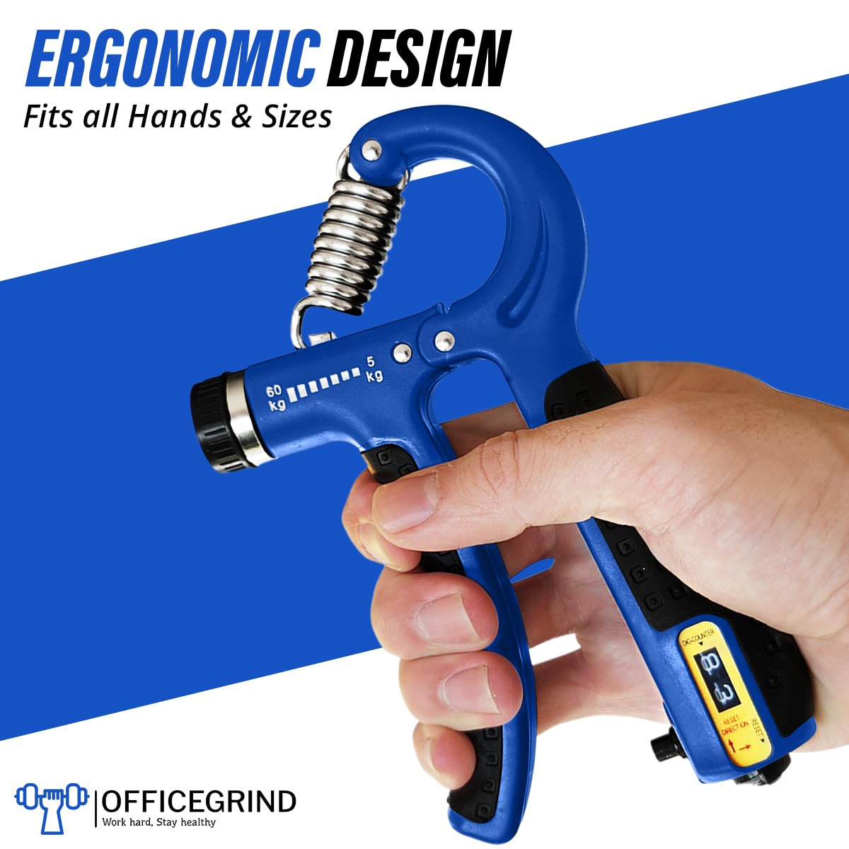 Hand Grip Strength Trainer with Adjustable Resistance 10-130lbs (4.5-59kg), Forearm Hand Grip Strength Exerciser for Muscle Building, Injury Recovery, and Therapy Stress Relief, Blue