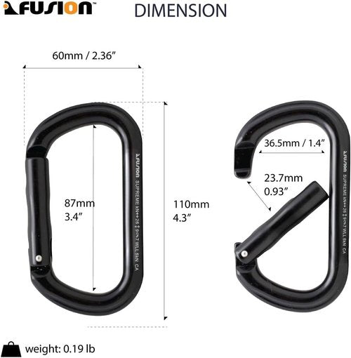 Black Straight Gate Carabiner - Supreme Oval-Shaped Climbing Hook (FP-9318-3-STK-BLK)