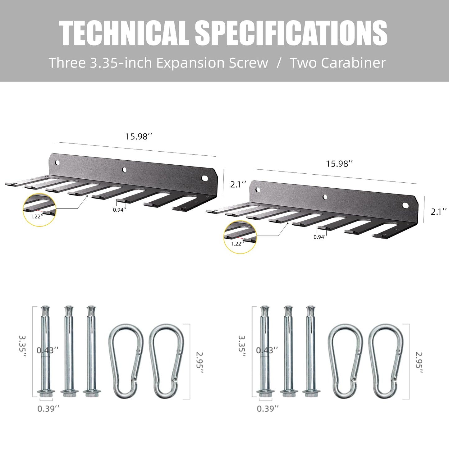 EVERYMATE Multi-Purpose Gym Equipment Storage Rack Heavy-duty 8 Hook, Home Gym Accessories Storage Rack, Barbell Holder Weight Racks for Resistance Bands Jump Ropes Carabiners Included（2PCS