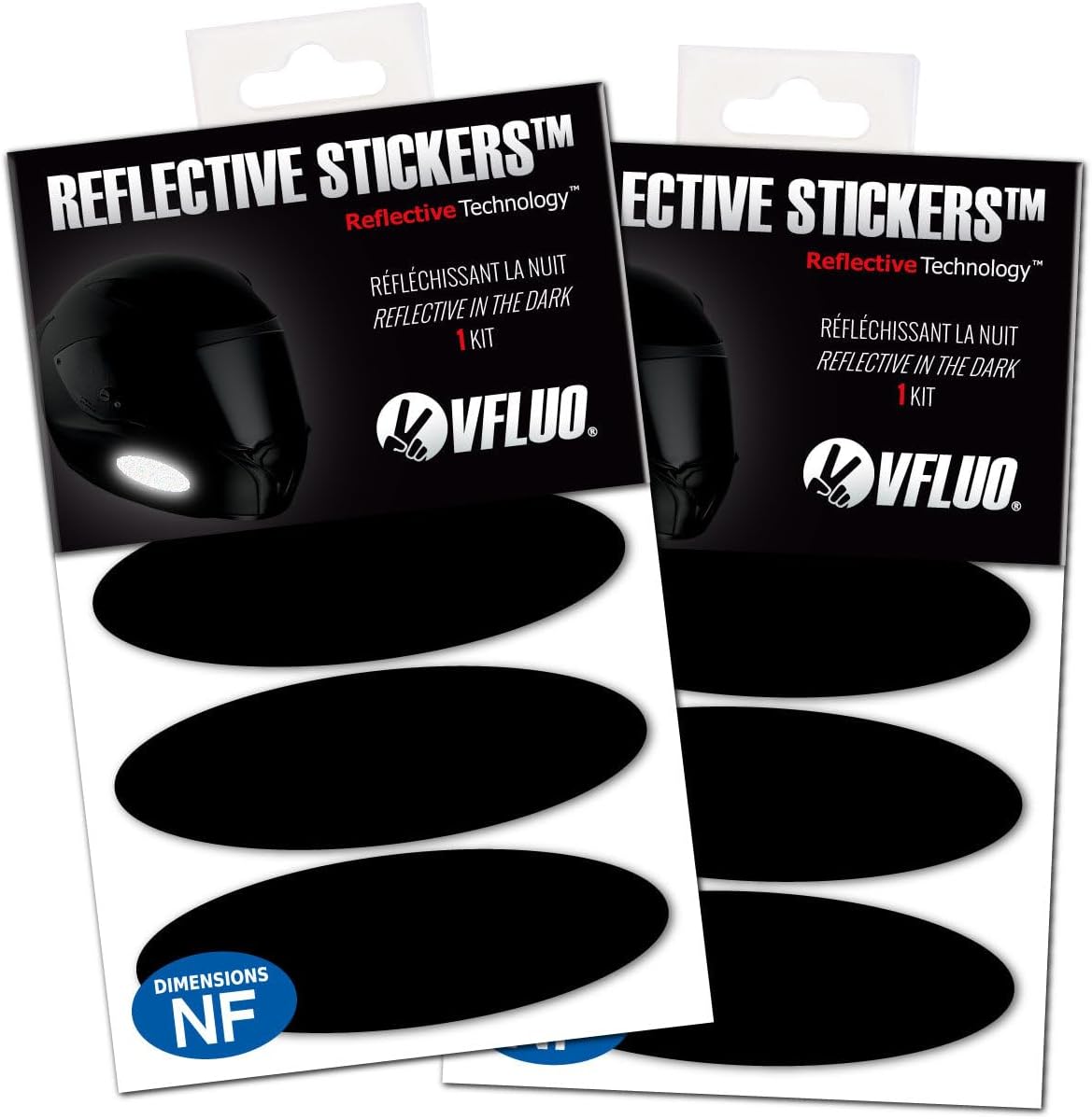 VFLUO - Kit 4 Retro Reflective Oval Stripes Stickers for Mortorcyle Helmet - Stickers Approved to FR Dimension - High Visibility, 3M Technology™ - Discreet and Design - Maximum Grip
