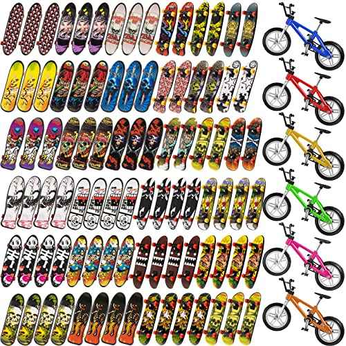 Hortsun 100 Pieces Mini Finger Skateboards Set Finger Bikes Hand Skateboard Fingerboards Tiny Bike Creative Fingertips Movement Party Favors Novelty Gift