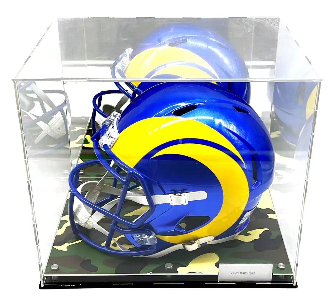 Football Helmet Acrylic Display Case Box Camouflage Camo Mirror Shoes Riser Showcase Shoes UV Protection Forest Army Clear 15x12x12