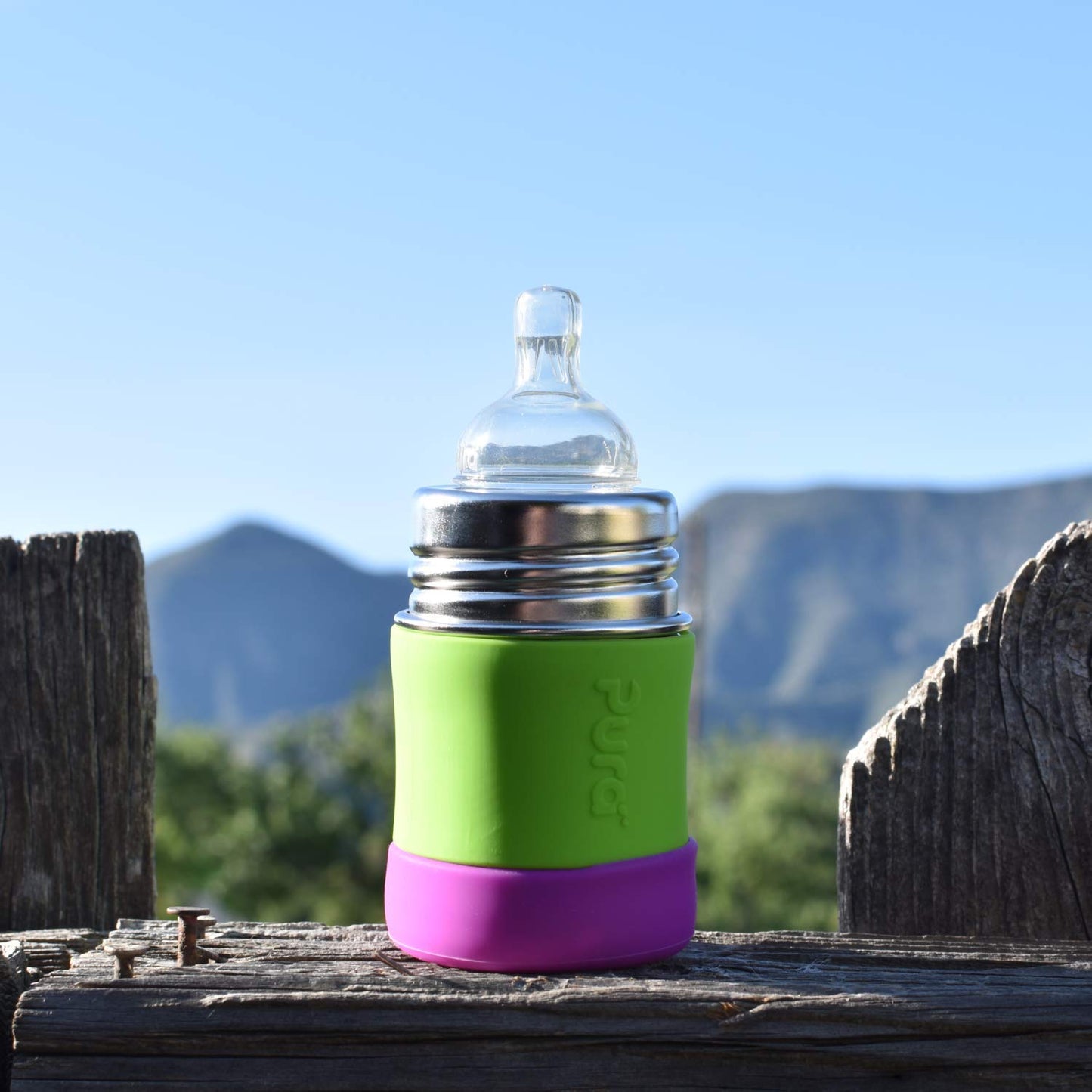 Pura Kiki Bottle Short Silicone Sleeves - Plastic-Free, Medical Grade, NonToxic, MadeSafe Certified | Adds Grip, Non-Slip, Removable | Provides Insulation for Hot & Cold Liquids | Aqua/Blue