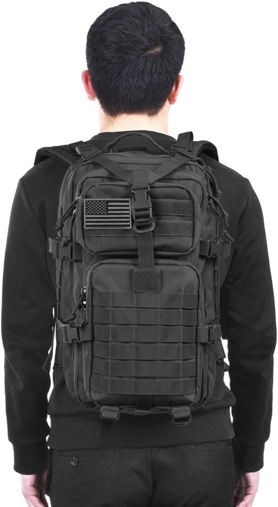 Military Tactical Backpack,Small Army Assault Pack Molle Bug Out Bag Backpacks Rucksack Daypack with Tactical US Flag Patch Black