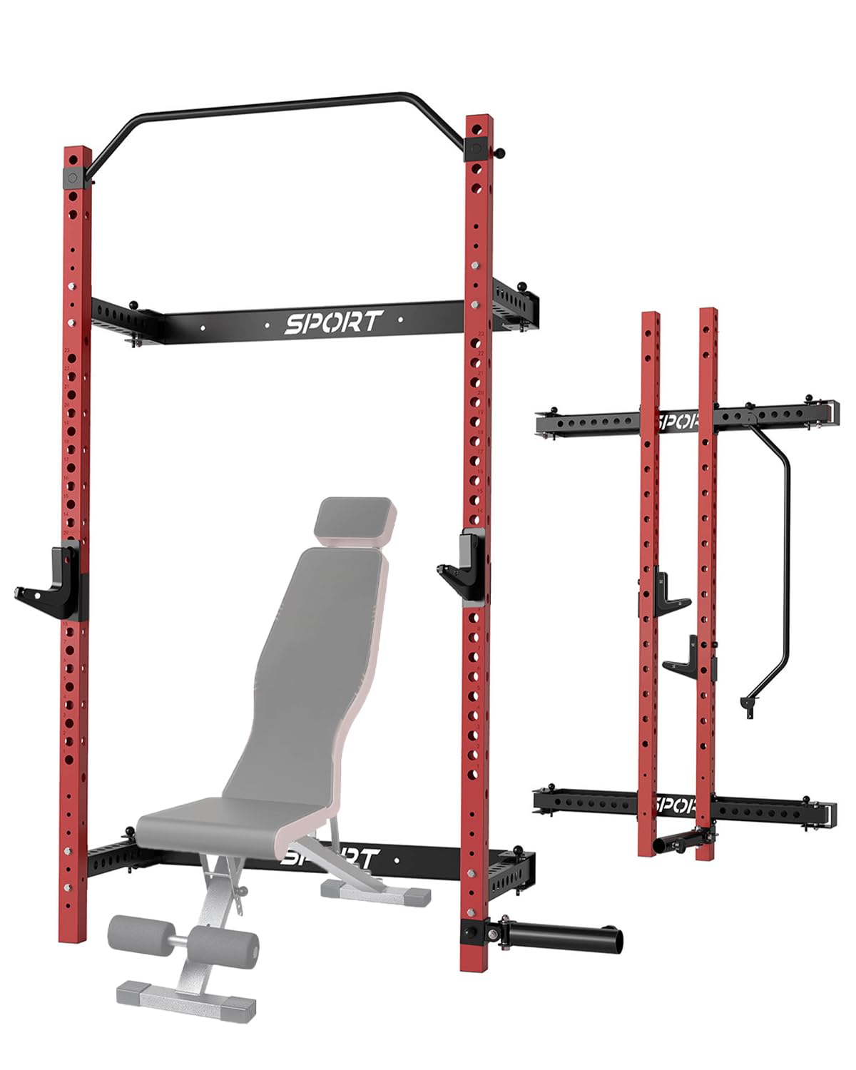 Folding Squat Rack Wall Mounted for Home Gym Garage, 1000 Pounds Capacity, 2.36" x 2.36" Power Rack with Pull Up Bar, J-Hooks and 360° Landmine