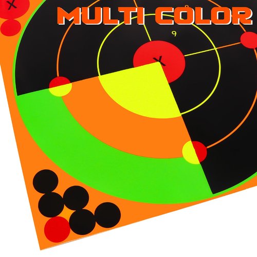 Highwild Adhesive Bullseye Shooting Targets - Splash Effect of Multiple Colors - 12x12 Inch (50 Pack)