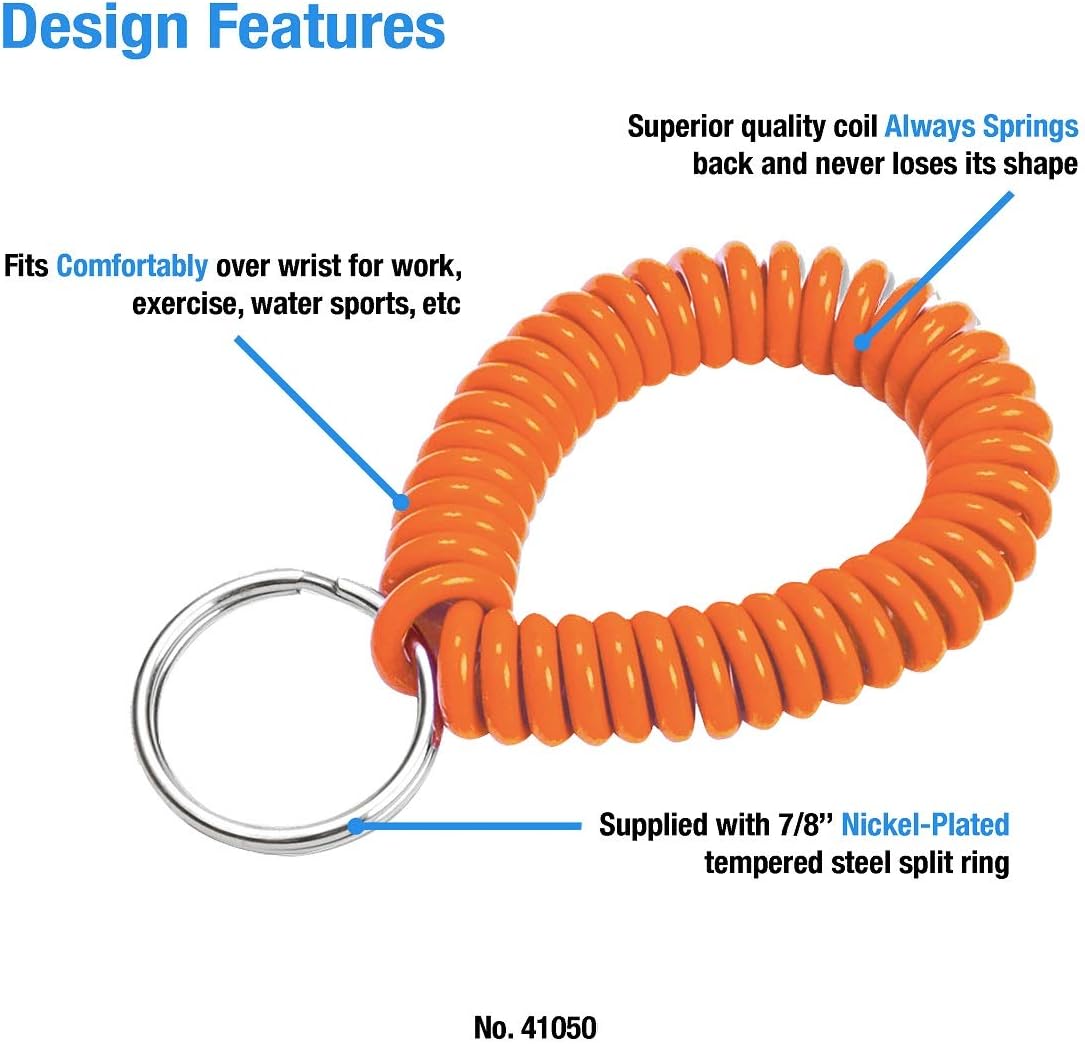 ucky Line 2” Spiral Wrist Coil with Steel Key Ring, Flexible Wrist Band Key Chain Bracelet, Stretches to 12”, Purple, 10 Pack (41065)