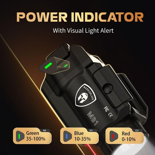 WARRIORLAND MB1 Compact Pistol Light, Fits G17 /G19 /G19X /G2C /M&P 9 /Hellcat Pro/1911 and Other 100+ Models, 500 Lumens Universal Rail Mounted Tactical Weapon Light with Laser LED, Power Indicator