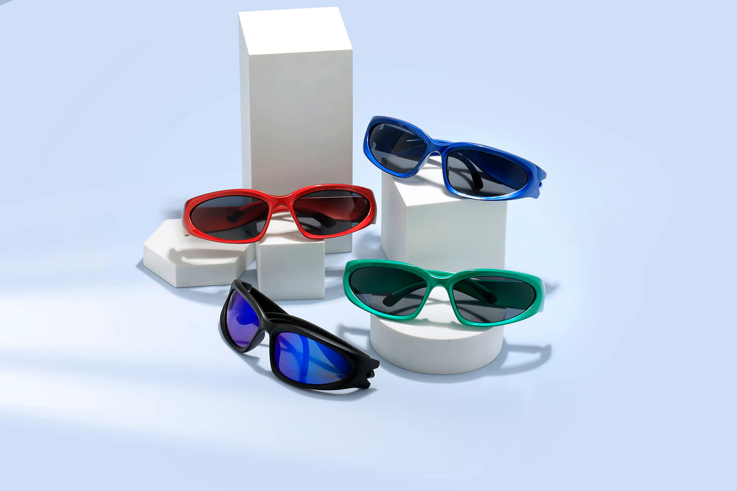 aisswzber Wrap Around Sports Sunglasses for Men Women Fashion Oval Thick Frame Lightweight Durable Plastic for Outdoor UV400