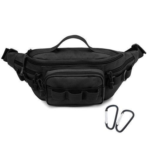 Tactical Fanny Pack,Small Fishing Tackle Bag Water-Resistant Military Waist Bags Portable Fishing Storage Waist Packs for Outdoor Fly Fishing Hiking Climbing with 2 PCS Mini Carabiners (Black)