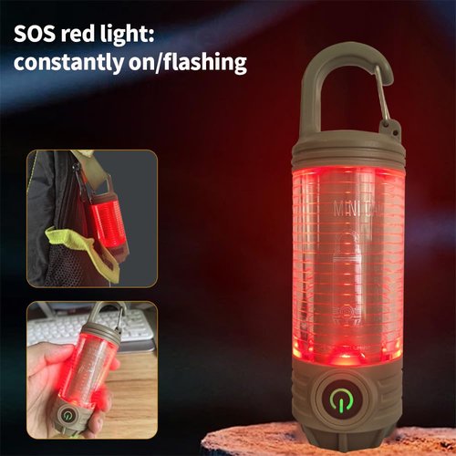 YZYOE Rechargeable LED Mini Camping Flashlight, Portable Outdoor Light with Hook, White Warm Light and Red Light, 6 Modes, with Signal Flash.