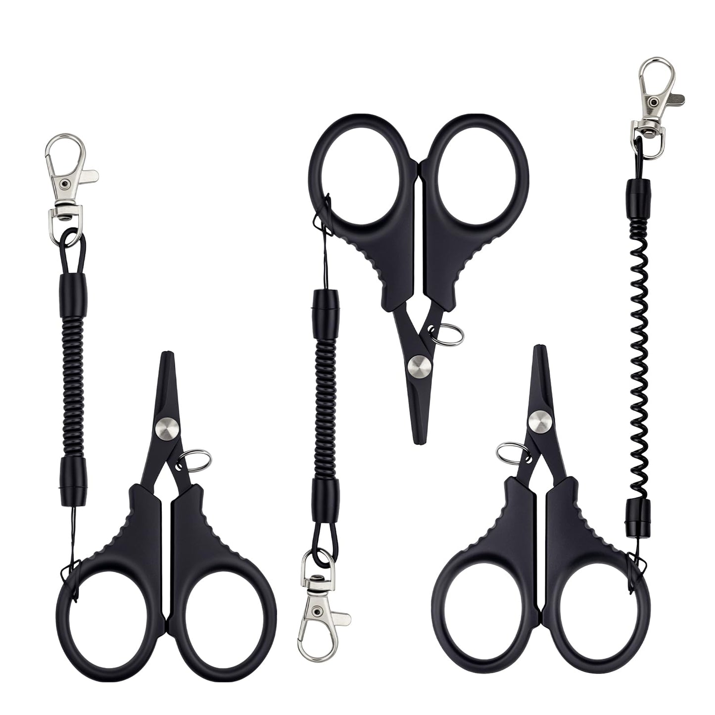 3 Pieces Fishing Scissors, Stainless Steel Fishing Line Cutter &braided Line Cutter, Cutters with Titanium Coating-Fishing with Hook and Retractable Coil Lanyards Fishing Accessories (Black)