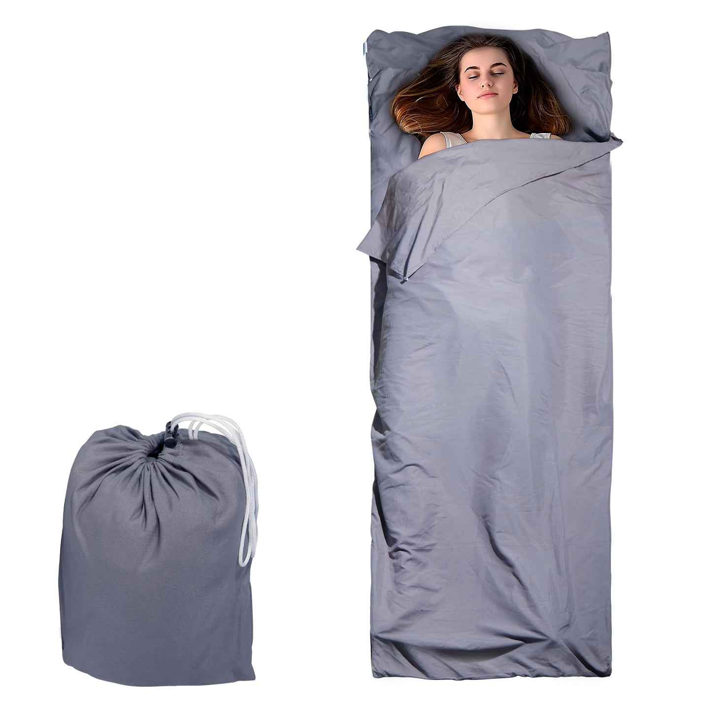 JASKFG Lightweight Sleeping Bag Liner Single & Double Camping Travel Sleep Sack for Backpacking Hotels & Hostels Grey