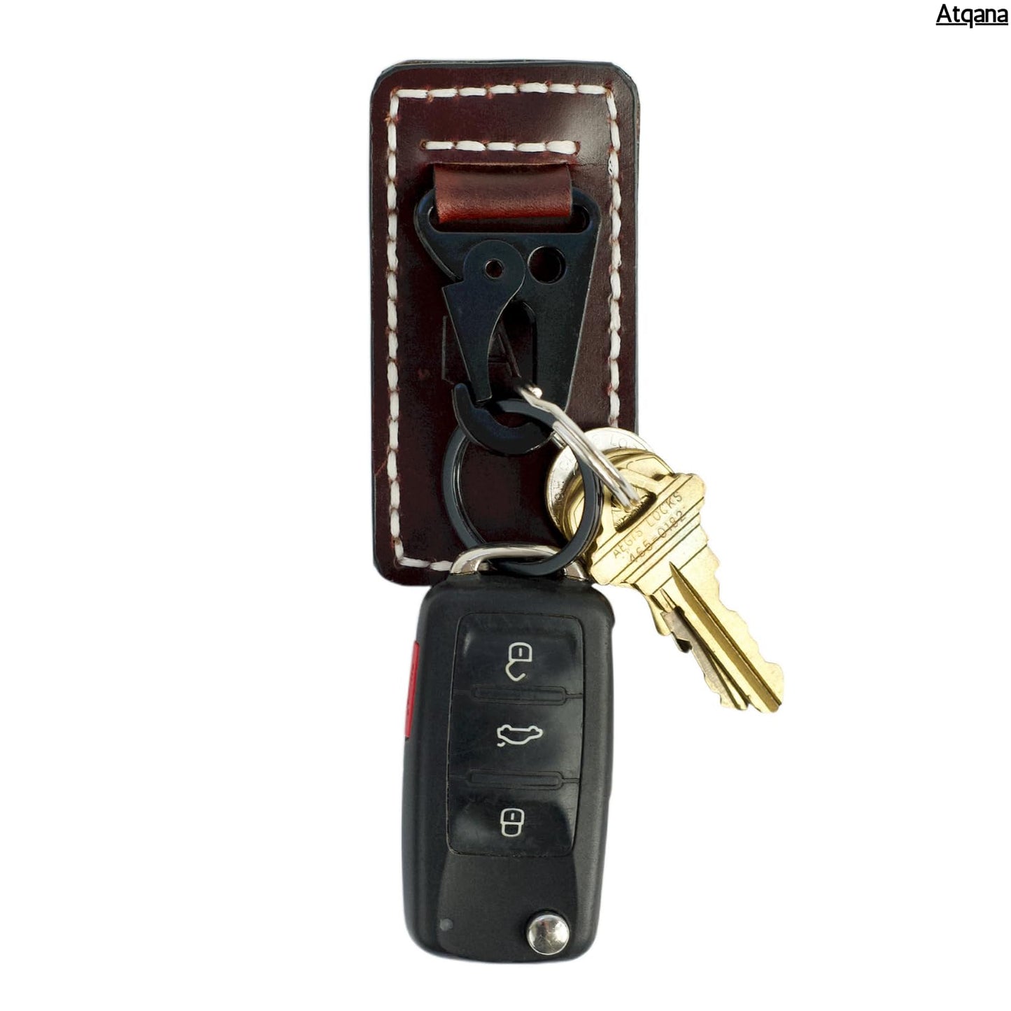 Atqana Leather Belt Key Holder (Premium Leather) - Handmade EDC Keychain Clip for Belt with Heavy Duty Key Fob Holder and D Ring (Extra Dark Brown)