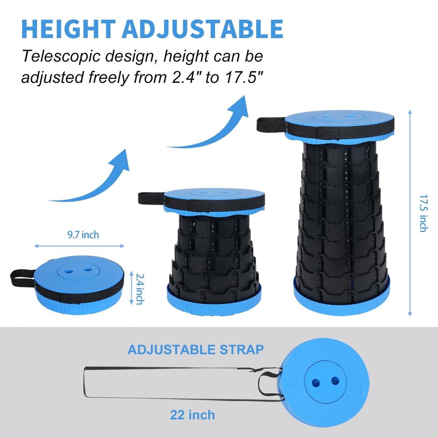 gnisbis Upgraded Collapsible Stool, Folding Chair with Switch Lock - Prodable Camping Stool with Load Capacity 400lbs, Retractable Collapsible Stool for Camping Fishing Hiking