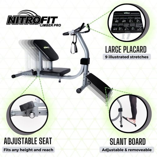 Limber Pro Adjustable Seat Stretch Machine for Lumbar Stretching, Lower Back Pain, Leg Stretch, Rehab, Flexibility, Injury Prevention, Calves