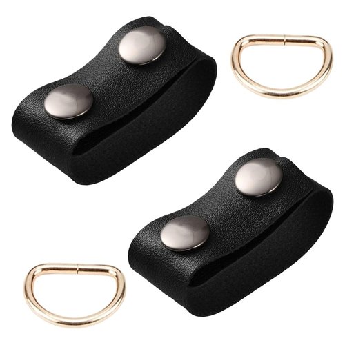 GORGECRAFT 2Pcs Black Leather Belt Keepers Loop Stays Belt End Holder Retainer with 2PCS Iron D Rings Belt Loop Keepers Keychain for Belt Fixing Outdoor Sports Men Women