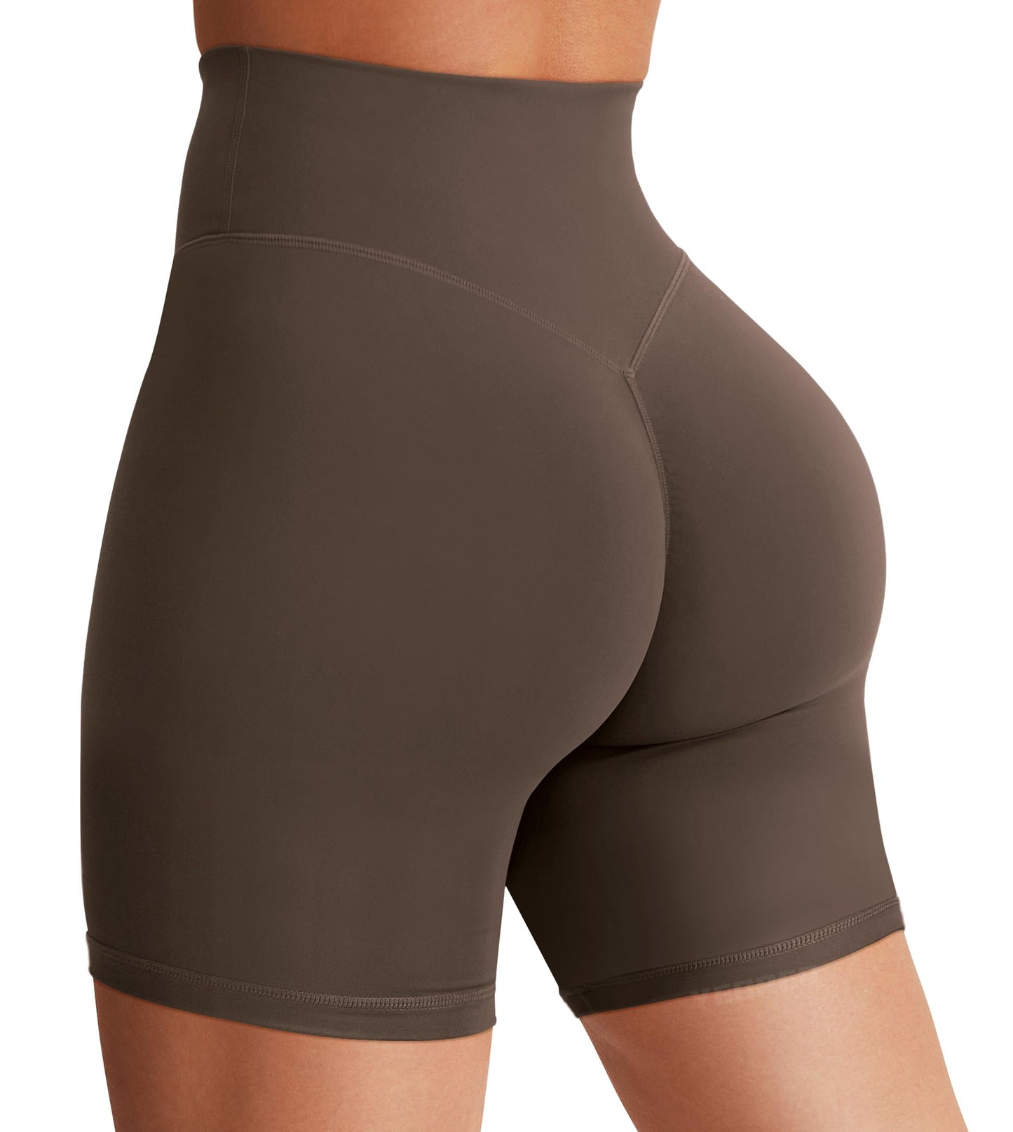 YEOREO Women's Biker Shorts 4.5" / 6" Workout Gym Shorts Craze High Waist Tummy Control Hidden Scrunch Running Yoga Coffee L