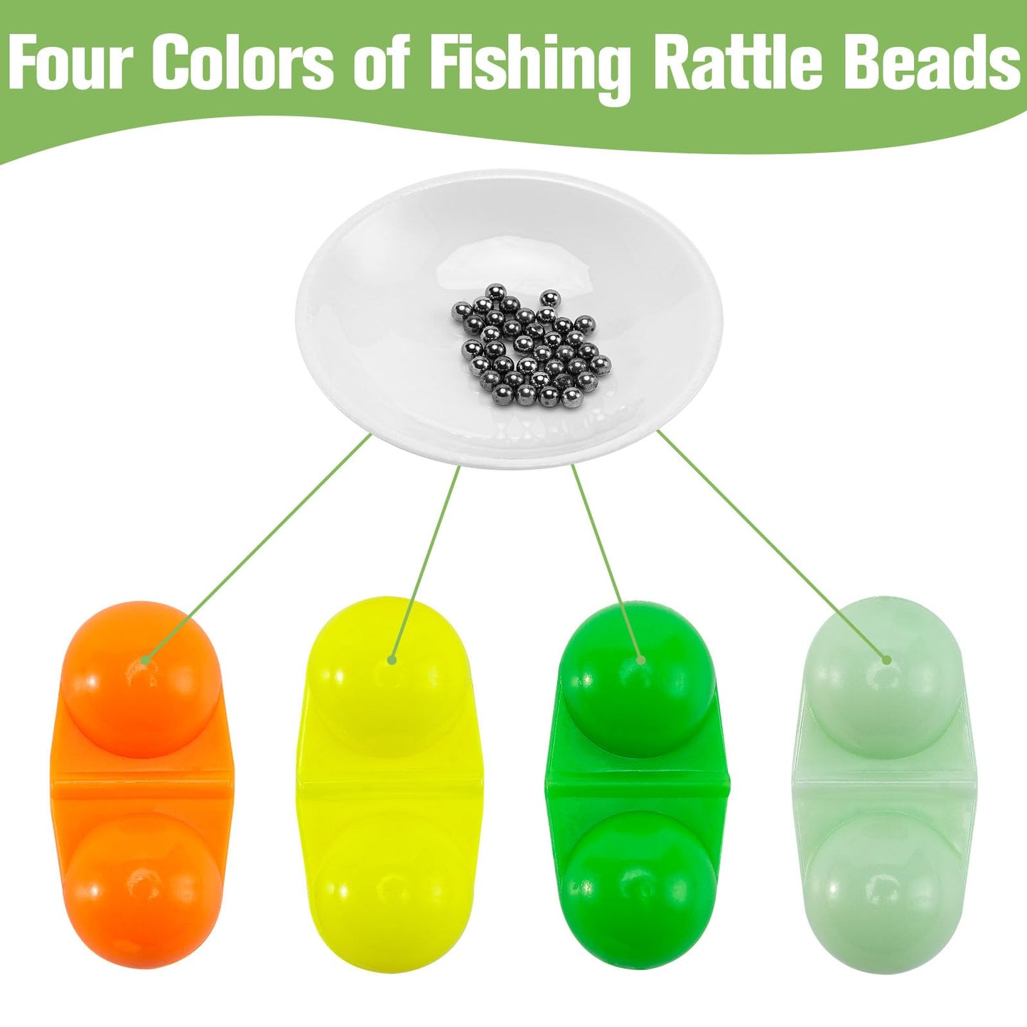 50 PCS Fishing Double Rattles Beads, Catfish Rattles for Fishing, Plastic Fishing Bead Fishing Bells Rattle Floater Rig Beads for Catfish (Colorful)