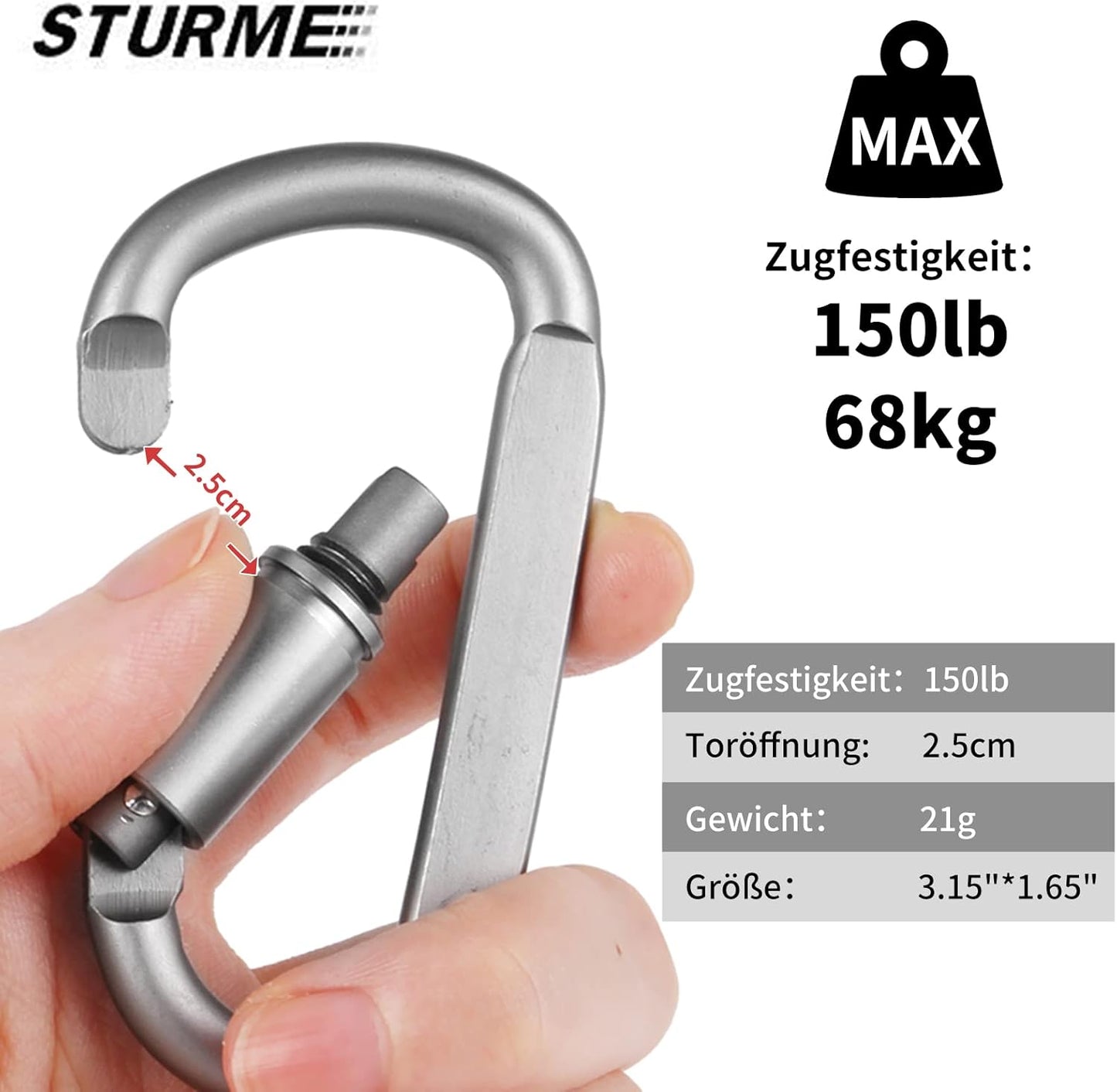 STURME Carabiner Clip Aluminum D-Ring Locking Durable Strong and Light Large Carabiners Clip Set for Outdoor Camping Screw Gate Lock Hooks Spring Link Improved Design Pack (9 Pack)