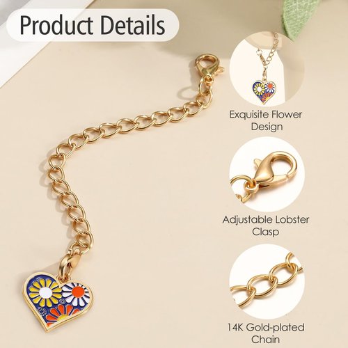 Emibele Heart Charm for Stanley Cup, Flower Handle Charm Stanley Cup Accessories, Personalized Name ID Water Bottle Charm Accessories for Stanley Cup Tumbler Yeti Identification, 2 Pack