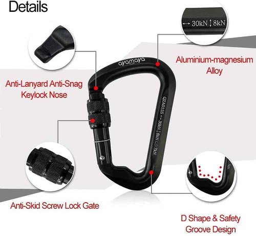 Heavy Duty Ayamaya Climbing Carabiners - 3 Pack Screwgate Locking 30KN for Rock Climbing & Rescue