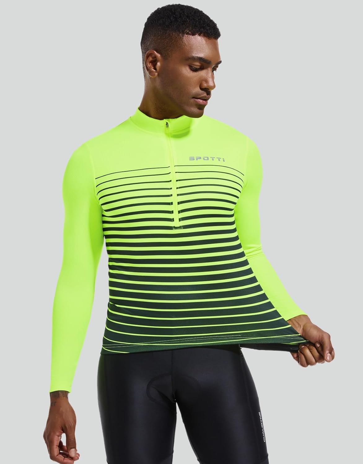 Spotti Men's Cycling Bike Jersey Long Sleeve with 3 Rear Pockets - Moisture Wicking, Breathable, Quick Dry Biking Shirt