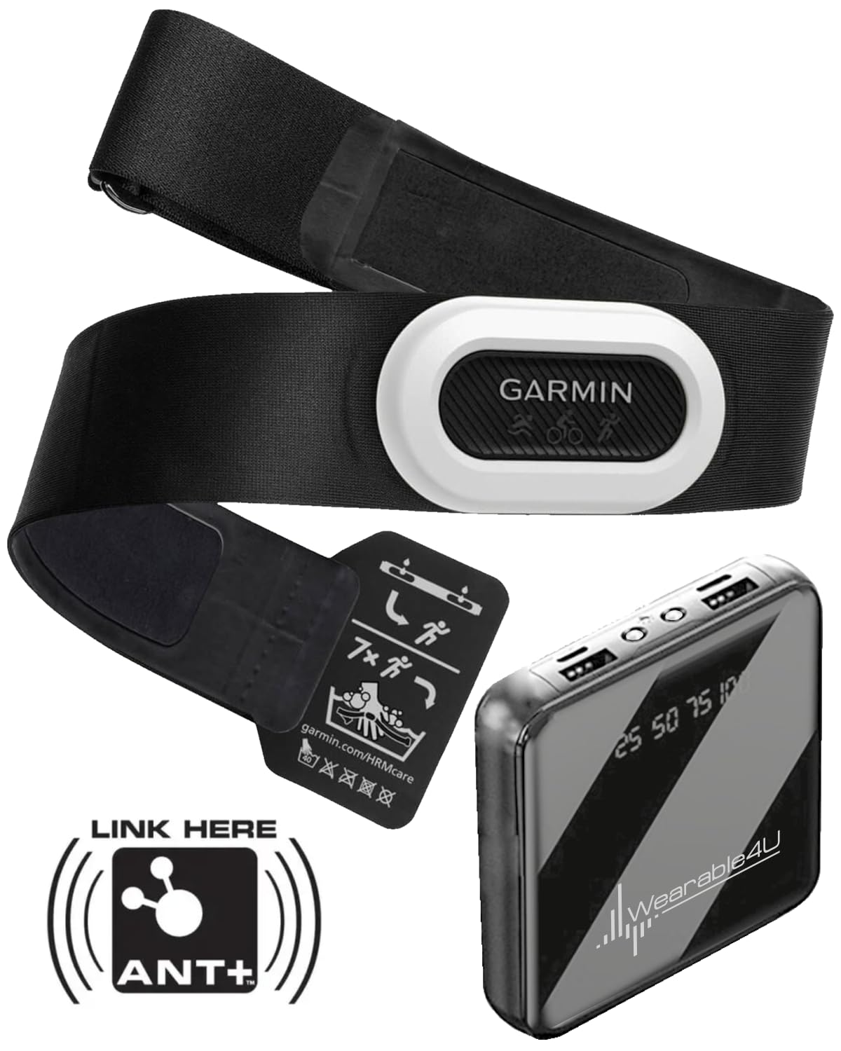 Garmin HRM-Pro Plus Premium, Chest Strap Heart Rate Monitor, Running Dynamics, ANT+, Bluetooth with Wearable4U Power Bank Bundle