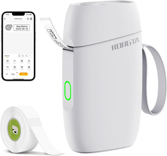Rongta Label Maker Machine with Tape, Bluetooth Label Printer, Wireless Mini Label Makers with Multiple Templates for Organizing Office Home, (White)