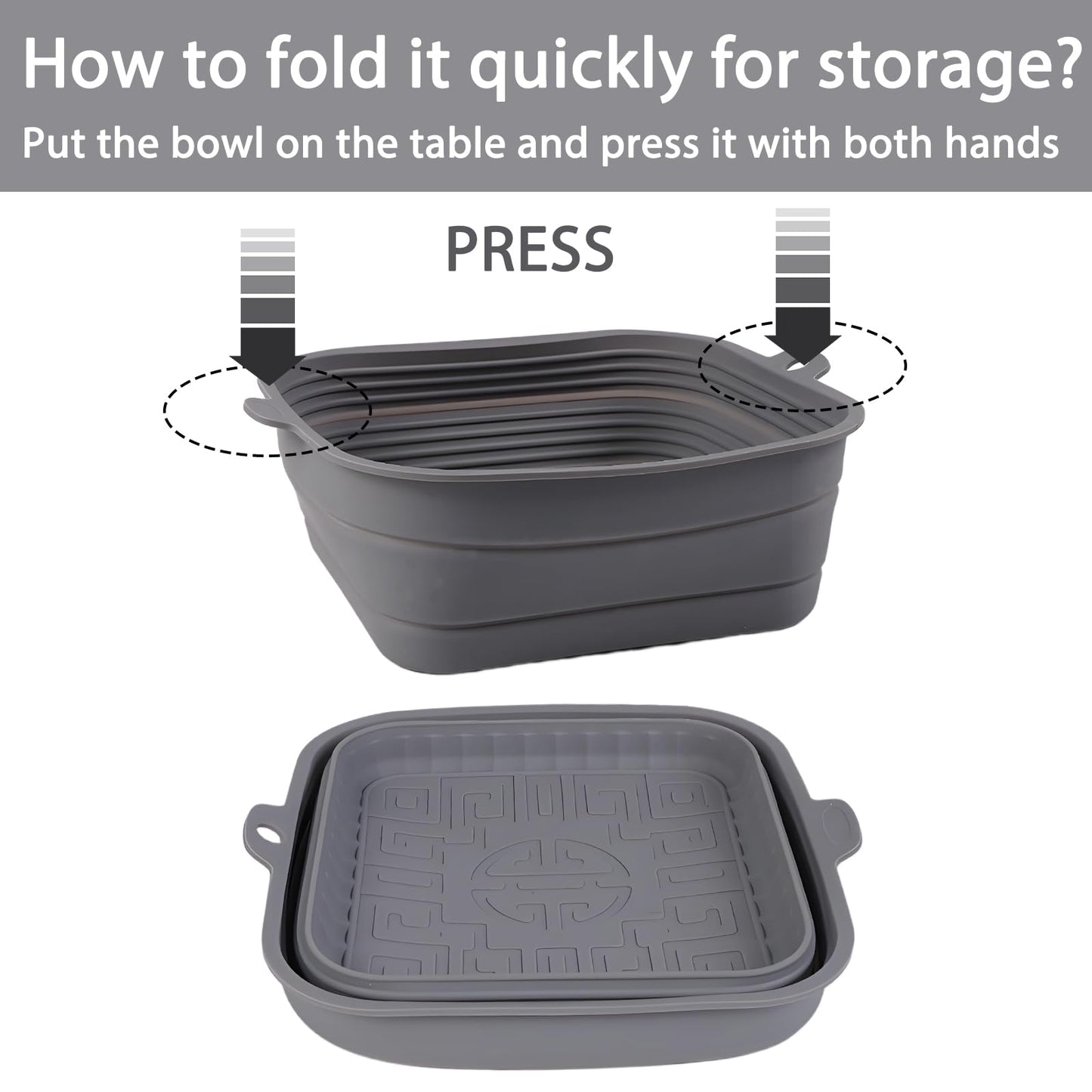 Fchil Collapsible Silicone Bowl for Camping, 170oz Silicone Foldable Salad Bowl, Portable Camping Travel Container for Outdoor Hiking Storage Mixing, Grey(QY102)