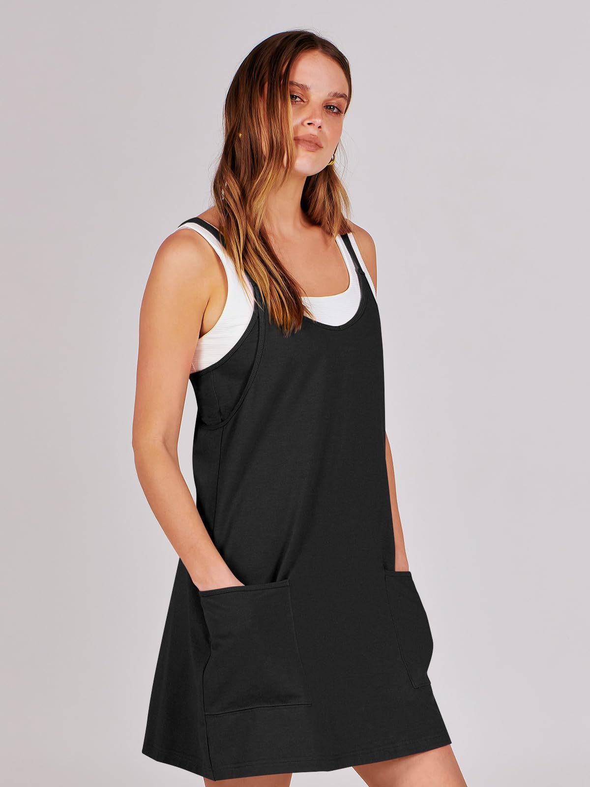 ANRABESS Women Athletic Dress Summer Tennis Workout Active Sports Mini Romper Dress Built in Shorts Travel Vacation Clothes Black XX-Large