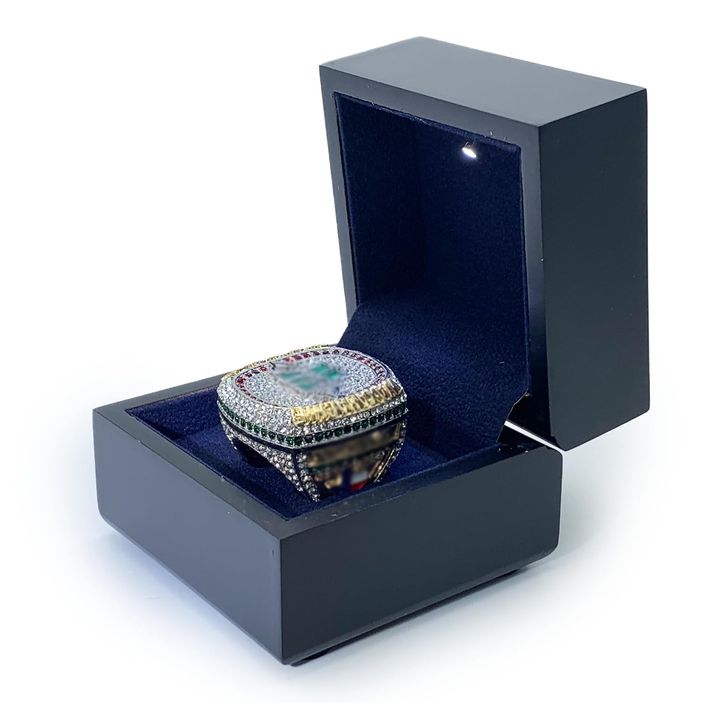 AMOH JERCY Premium Wooden Ring Box with LED Light – Display Gift Case for Championship, Graduation, Retirement, Religious, Memorial Rings – Holds Securely, Ideal for Men’s Collectible Rings