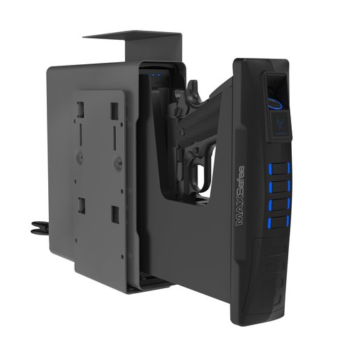 MAXSafes Biometric Slider Handgun Safe for Desk, Nightstand, Travel Silent Mode, Auto Sliding Door Hand Gun Safe for Finger Vein Recognition PIN Code Key Access CA DOJ Certified