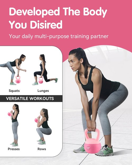 Soft Kettlebell - Cushioned Impact-Resistant Base and Anti-Slip, Kettle bell Anti-Slip Grip Weight for Home Workouts, Safe Strength Training Kettlebells Sets for Women & Men, With Non-slip Gloves (Pink, 10 LB)