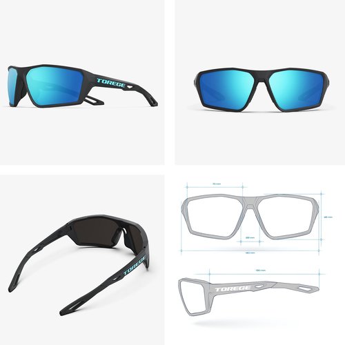 Polarized Sports Sunglasses for Men Women Fishing Running Driving Cycling Sunglasses Theseus TR36 (Matte Black&Ice-blue Lens)