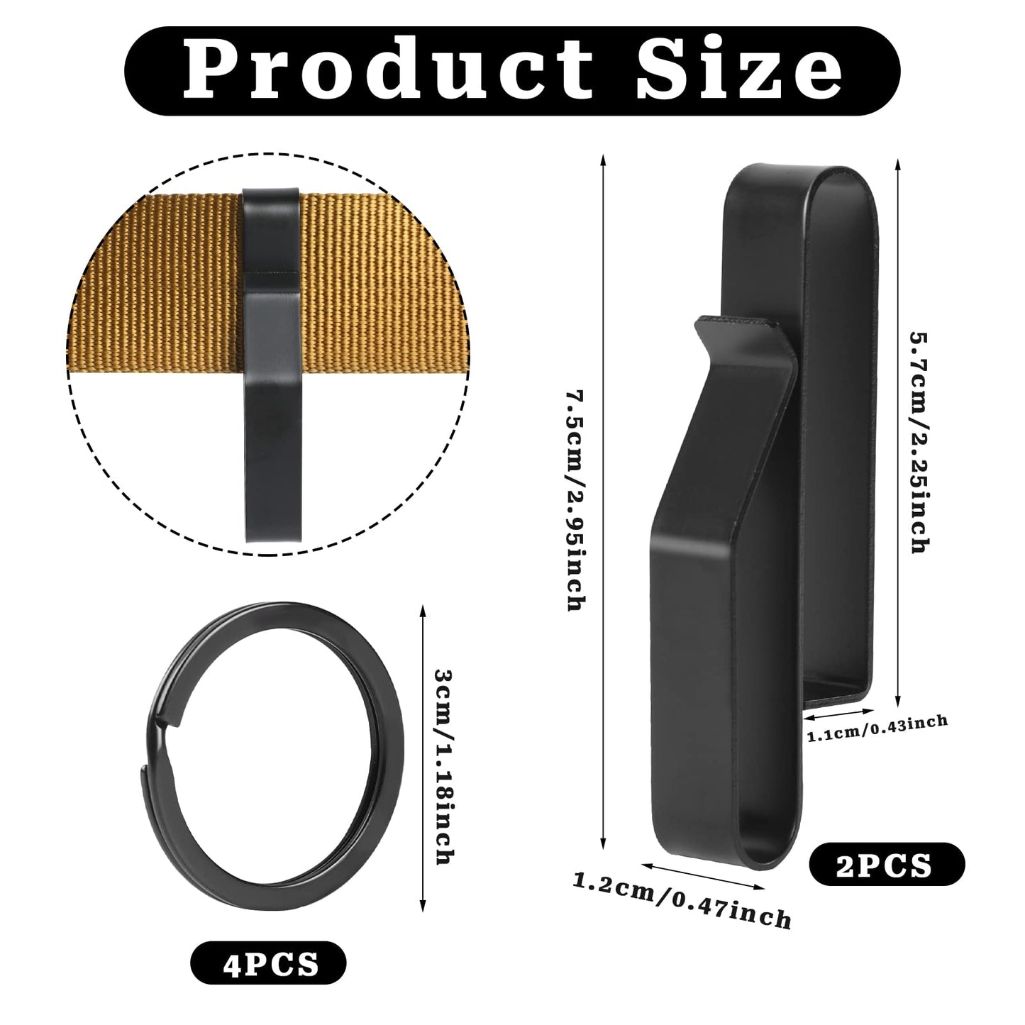 2 Pcs Duty Belt Key Holder,Tactical Key Holders with 4pcs Key Rings Stainless Steel Tactical Key Clip Quick Hook System for Police Handcuff and Fire Agencies Fits Max 2.25 Inch Belt