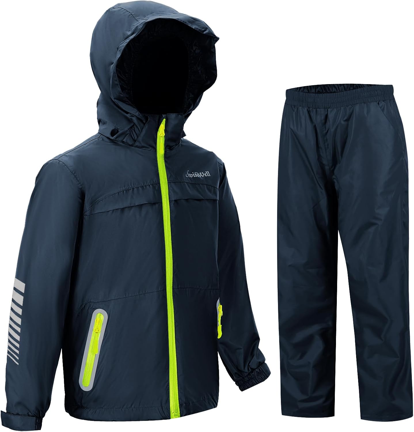 SWISSWELL Kids Rain Gear Boys Girls Youth Waterproof Rain Suit Breathable Reflective Raincoat and Pants