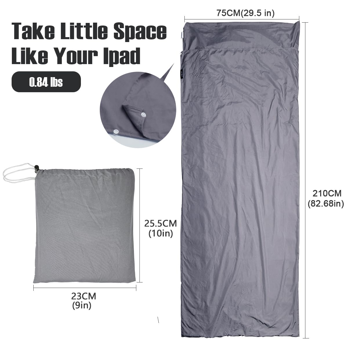 JASKFG Lightweight Sleeping Bag Liner Single & Double Camping Travel Sleep Sack for Backpacking Hotels & Hostels Grey