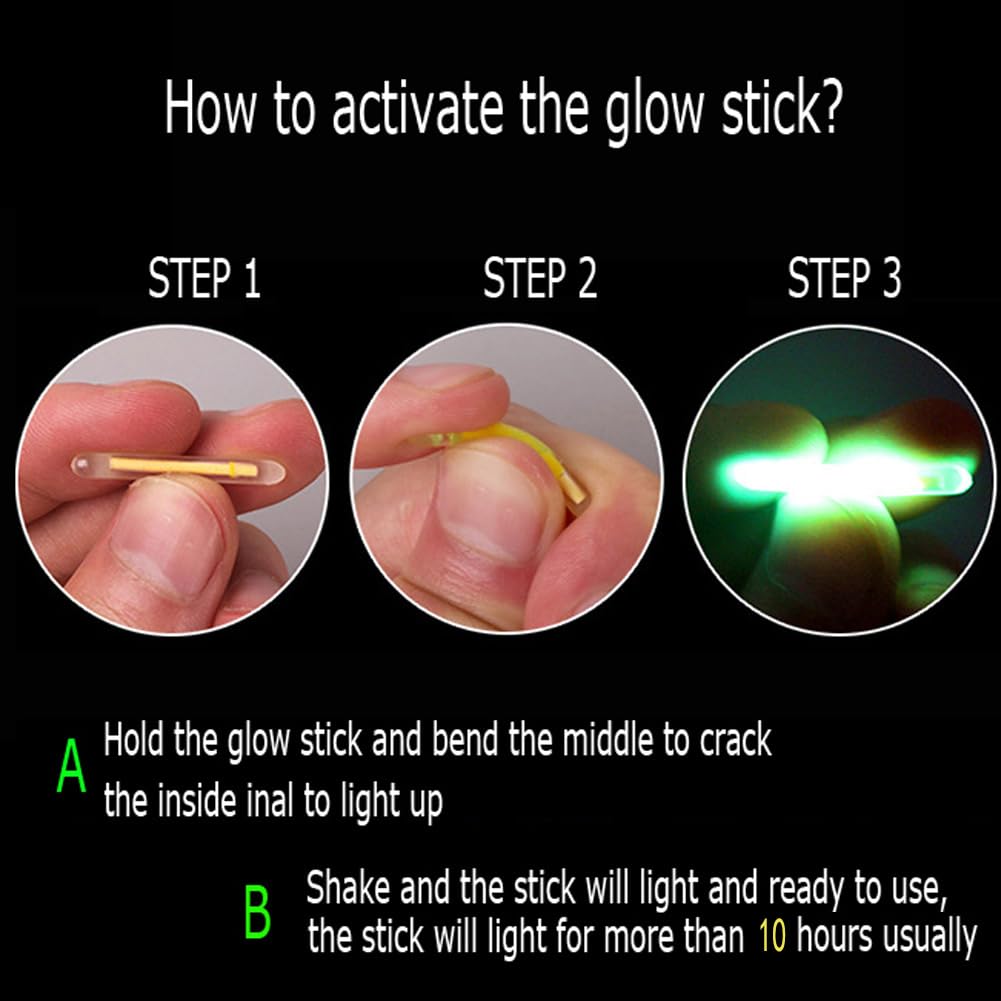 FASPLORE 100 PCS Fishing Glow Sticks for Bobbers Fishing Glow Sticks Rod Tip Glow Sticks for Night Fishing Halloween Glow Stick Decorations Comes with 4 PCS Attachments Clip